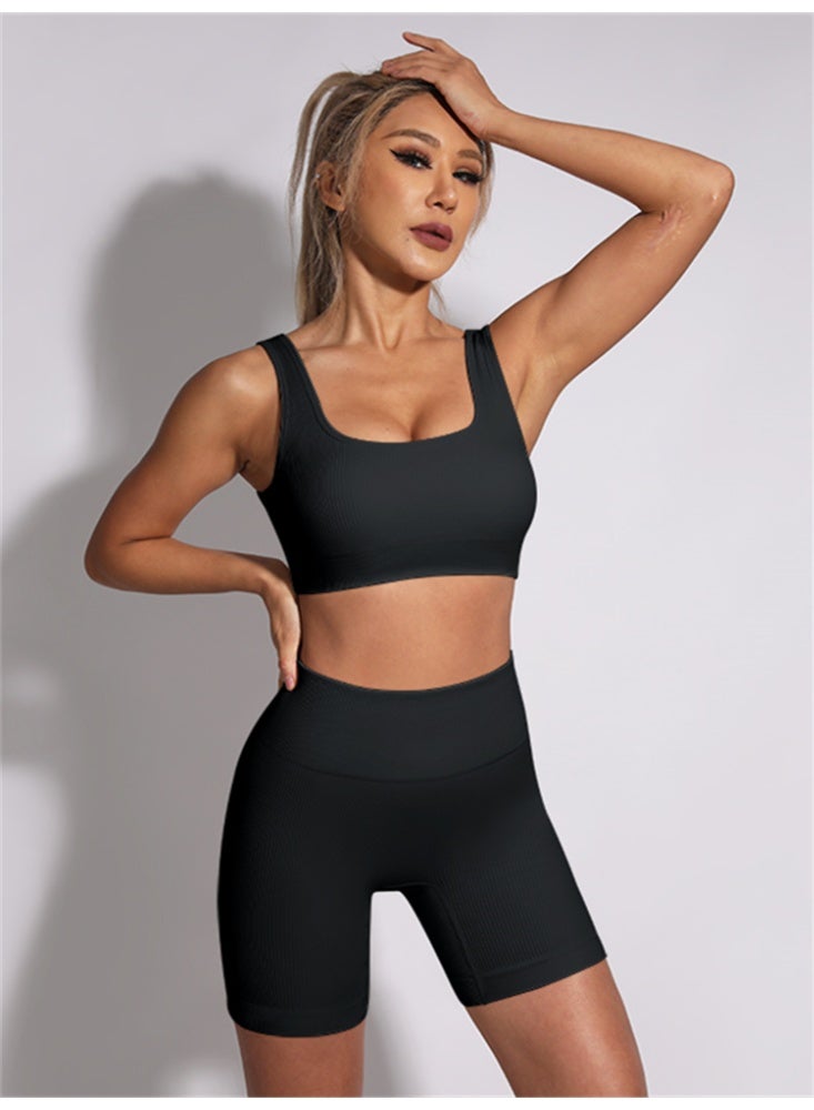 general Sport Yoga Set Ribbed Sport Outfits Set Women Seamless 2PCS Short Fitness Athletic Workout Suits - Image 1