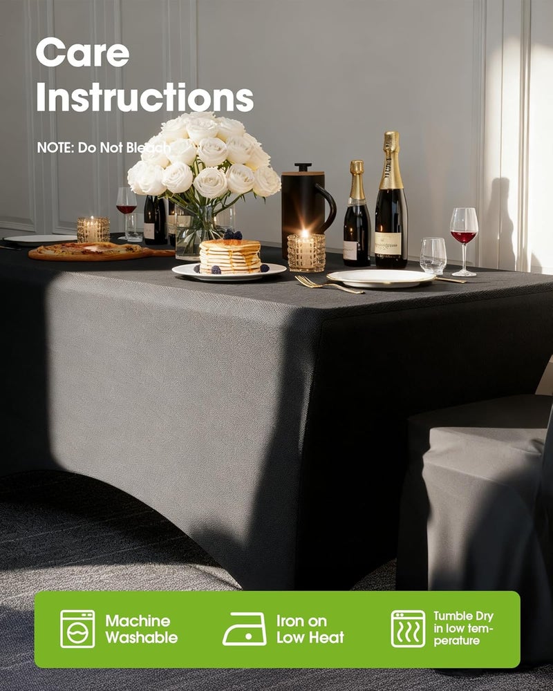 Spandex Tablecloth 6ft - 2 Pack, Fitted and Stretch Table Cover for Rectangle Tables, Black - Image 4