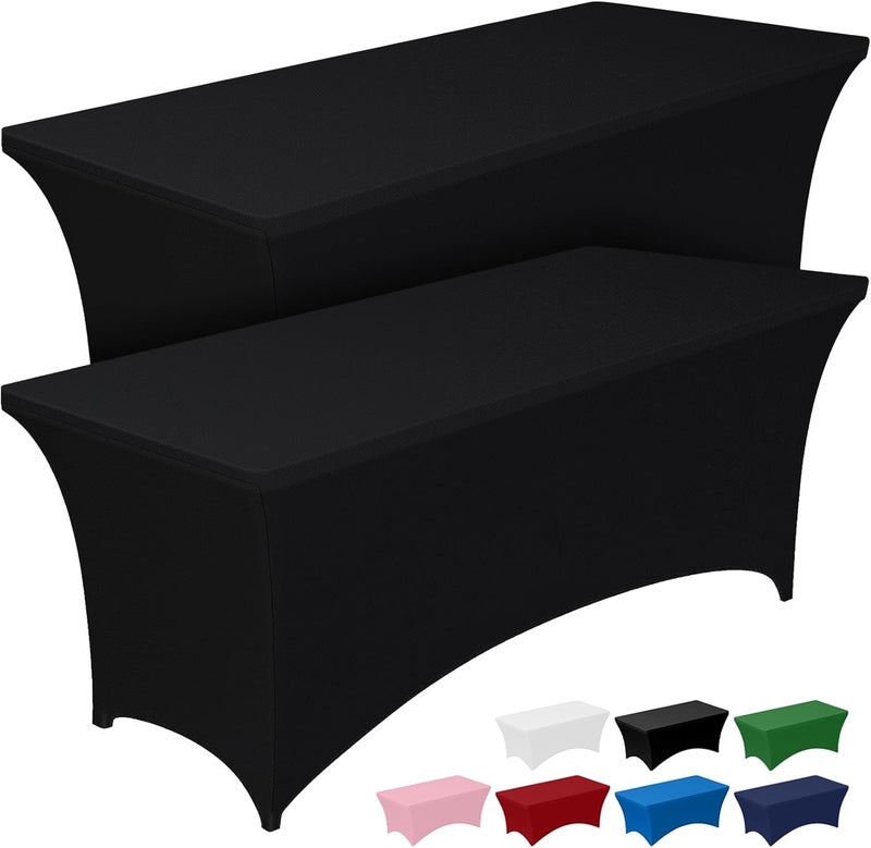 Spandex Tablecloth 6ft - 2 Pack, Fitted and Stretch Table Cover for Rectangle Tables, Black - Image 1