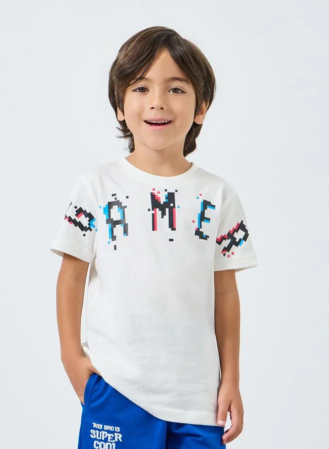 Styli Boys Off White Graphic Print Cotton T-Shirt