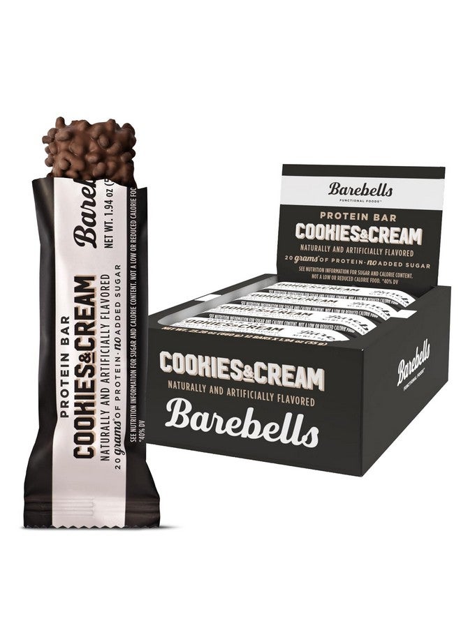 بيربيلز باربيلز بروتين بار كوكيز آند كريم - 12 قطعة، 20 غرام من الحلوى الغنية بالبروتين - بار شوكولاتة مغذي مع 1 غرام من إجمالي السكريات - وجبة إفطار سريعة أو وجبة خفيفة بعد التمرين - Image 1