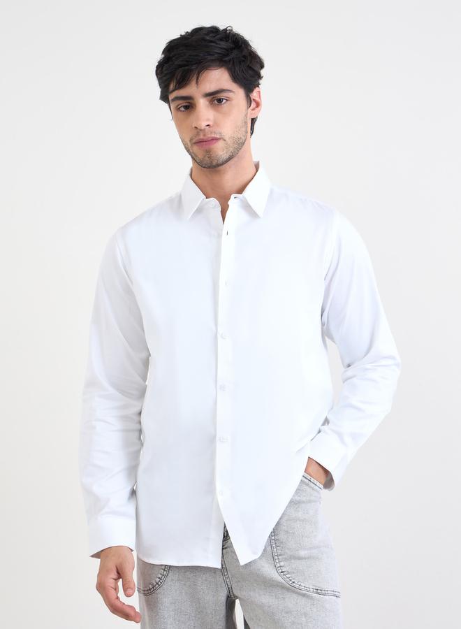 Styli Solid Cotton Lycra Slim Fit Shirt - Image 1