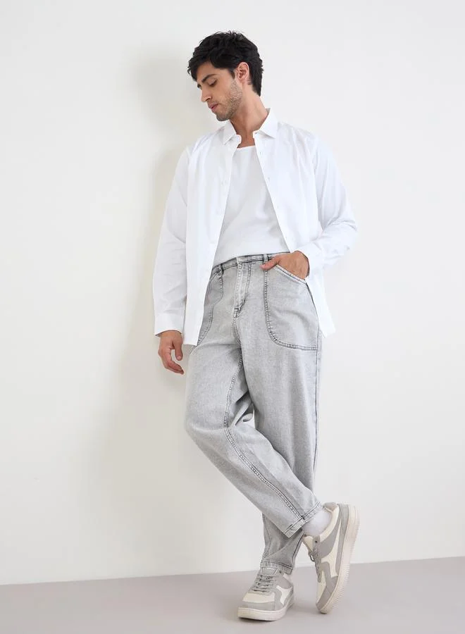 Styli Solid Cotton Lycra Slim Fit Shirt