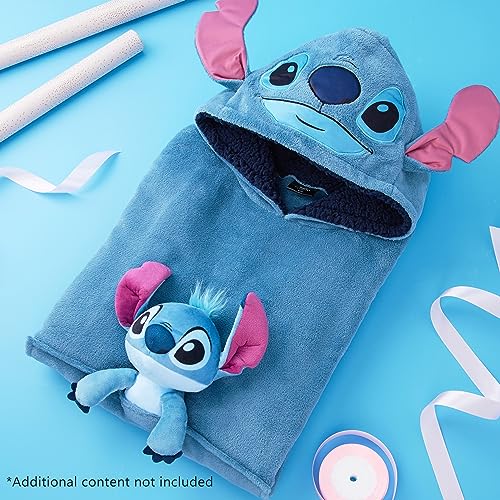 Disney Blanket Hoodie with Plushie and 3D Ears Wearable Comfy Oversized Sweatshirt Sherpa Fleece Blanket Gifts for Kids Blue Stitch - Image 3