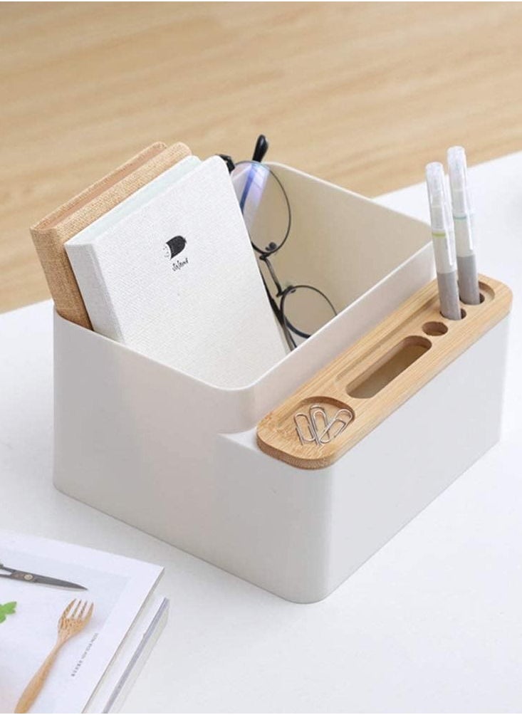 AMERTEER - 9-Compartment Multi-Function Desk Organizer Stationery and Makeup Storage Box - Image 1