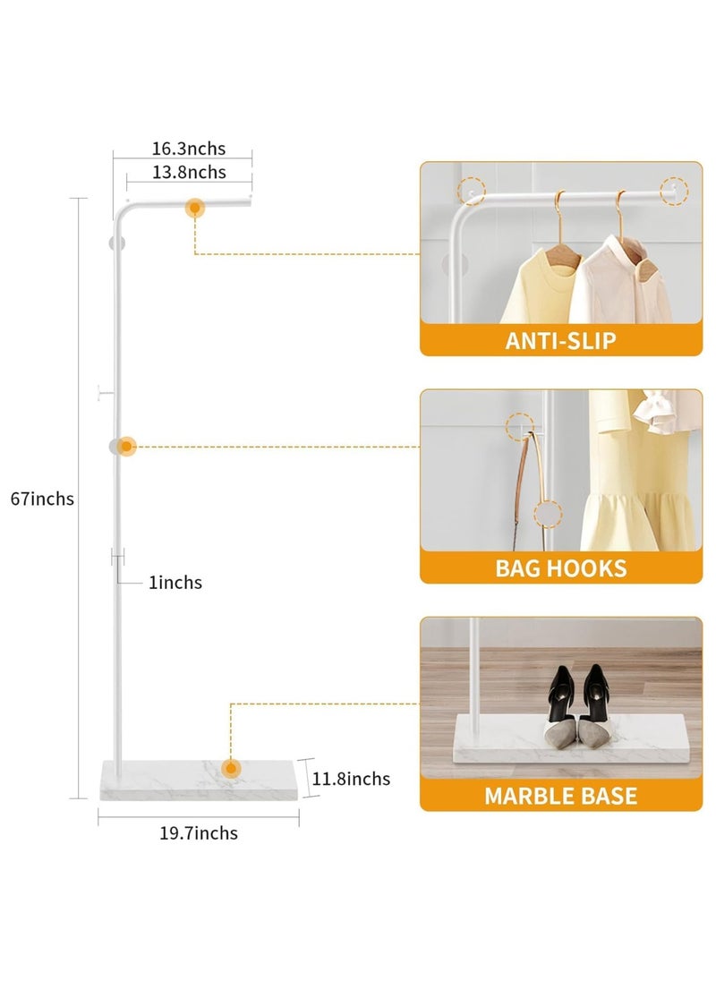 Jorunb Metal Coat Rack Freestanding, Coat Stand With 3 Hooks,Black Clothing Rack with Natural Marble Base, Modern Clothes Rack for Entryway, Living Room,Bedroom, Office (White)  - Image 4