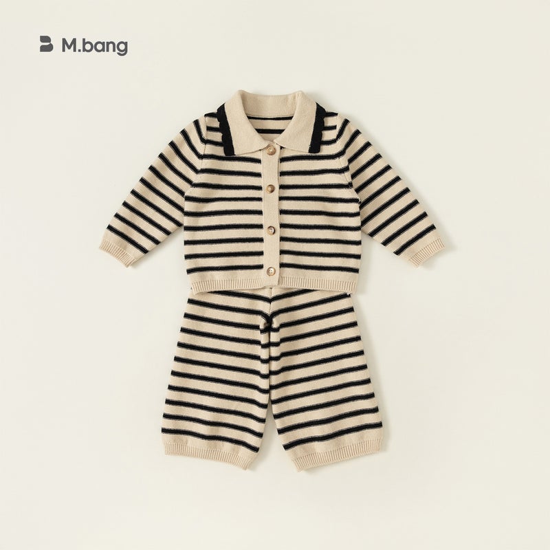 Girls Knit Stripe Collar Sweater Set QT23174 apricot - Image 2