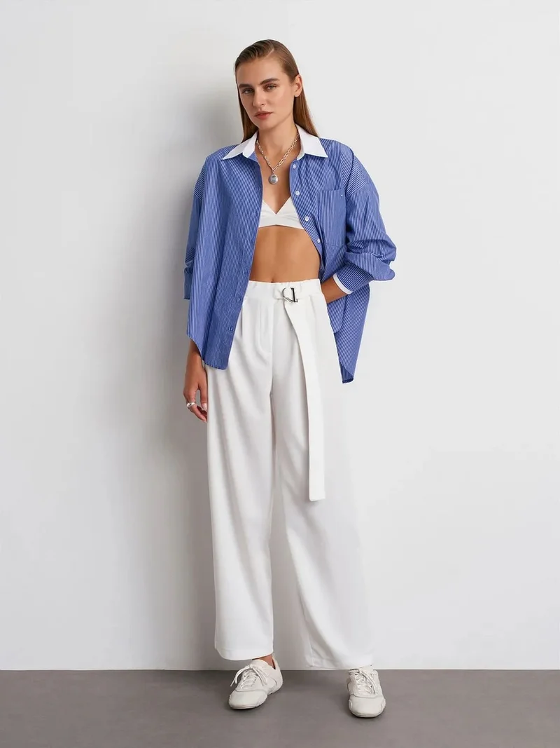 Dilvin DILVIN High-Waist Wide-Leg Crepe Trousers