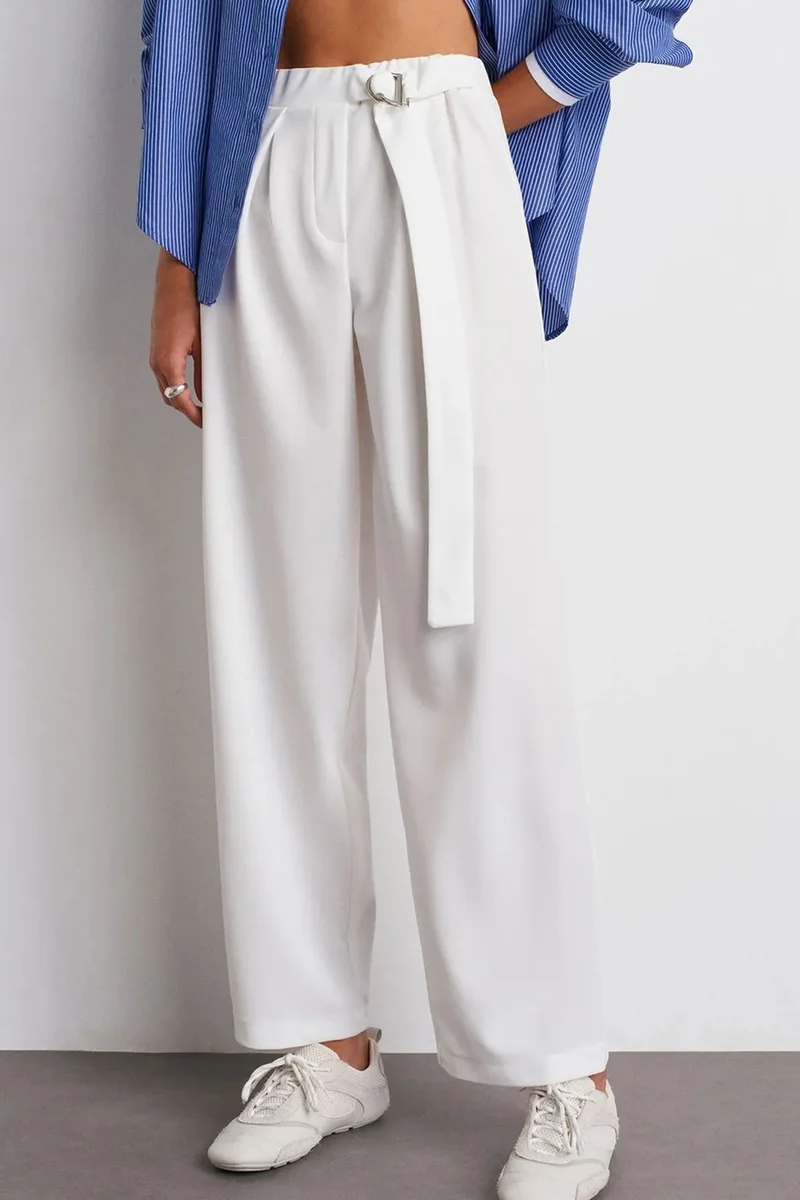 Dilvin White DILVIN High-Waist Wide-Leg Crepe Trousers for Women | Best Price UAE