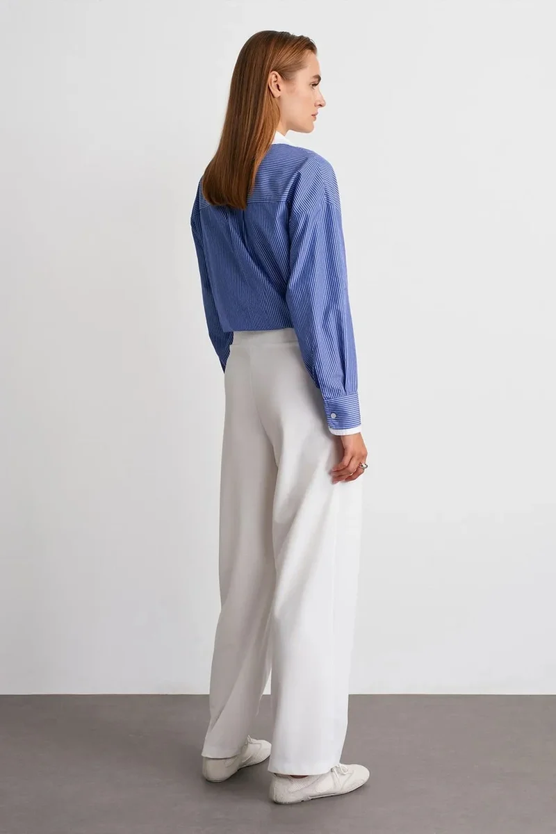 Dilvin White DILVIN High-Waist Wide-Leg Crepe Trousers for Women | Best Price UAE