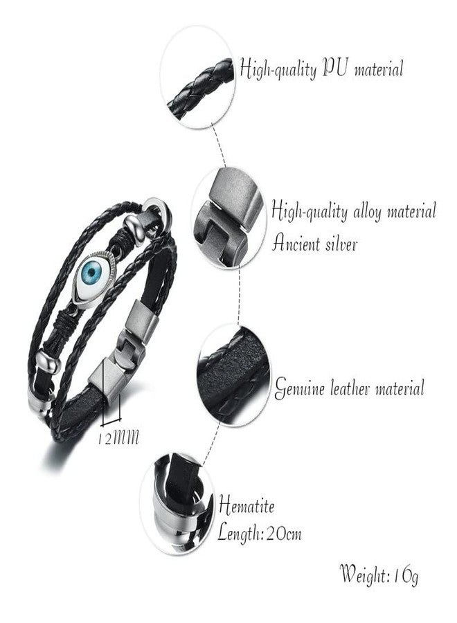 VIEN Multi-layers Evil -Eye Design Leather Bracelet For Men Personality Jewelry Accessories Birthday Gift - Image 5