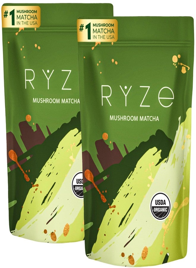 RYZE SUPERFOODS Mushroom Matcha Starter Kit, USDA Organic with 6 Adaptogenic Mushrooms and Ceremonial-Grade Matcha, Energy, Focus, Digestion, Immunity with Turkey Tail, Shiitake, Reishi, 60 servings - Image 1
