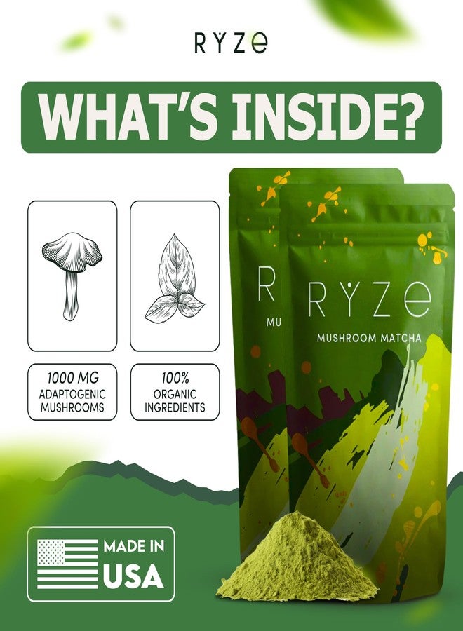 RYZE SUPERFOODS Mushroom Matcha Starter Kit, USDA Organic with 6 Adaptogenic Mushrooms and Ceremonial-Grade Matcha, Energy, Focus, Digestion, Immunity with Turkey Tail, Shiitake, Reishi, 60 servings - Image 5