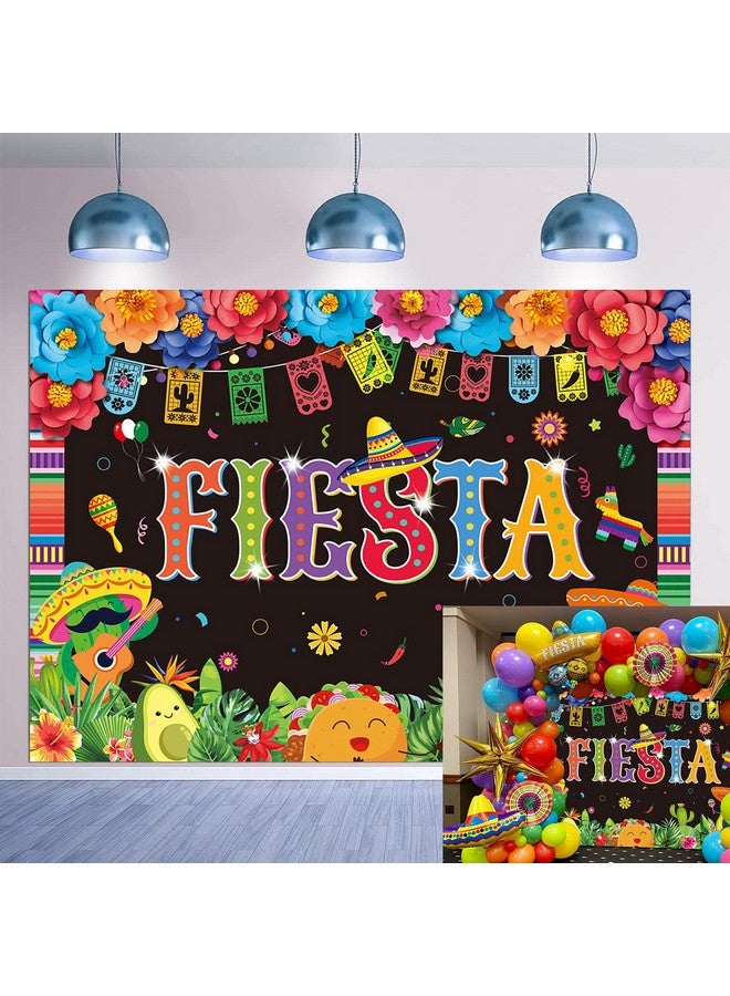 CINRAY Mexican Fiesta Backdrop 8x6FT Mexican Party Decorations Mexican Theme Paper Flowers Photography Background Fiesta Birthday Party Decor Photo Props - Image 1