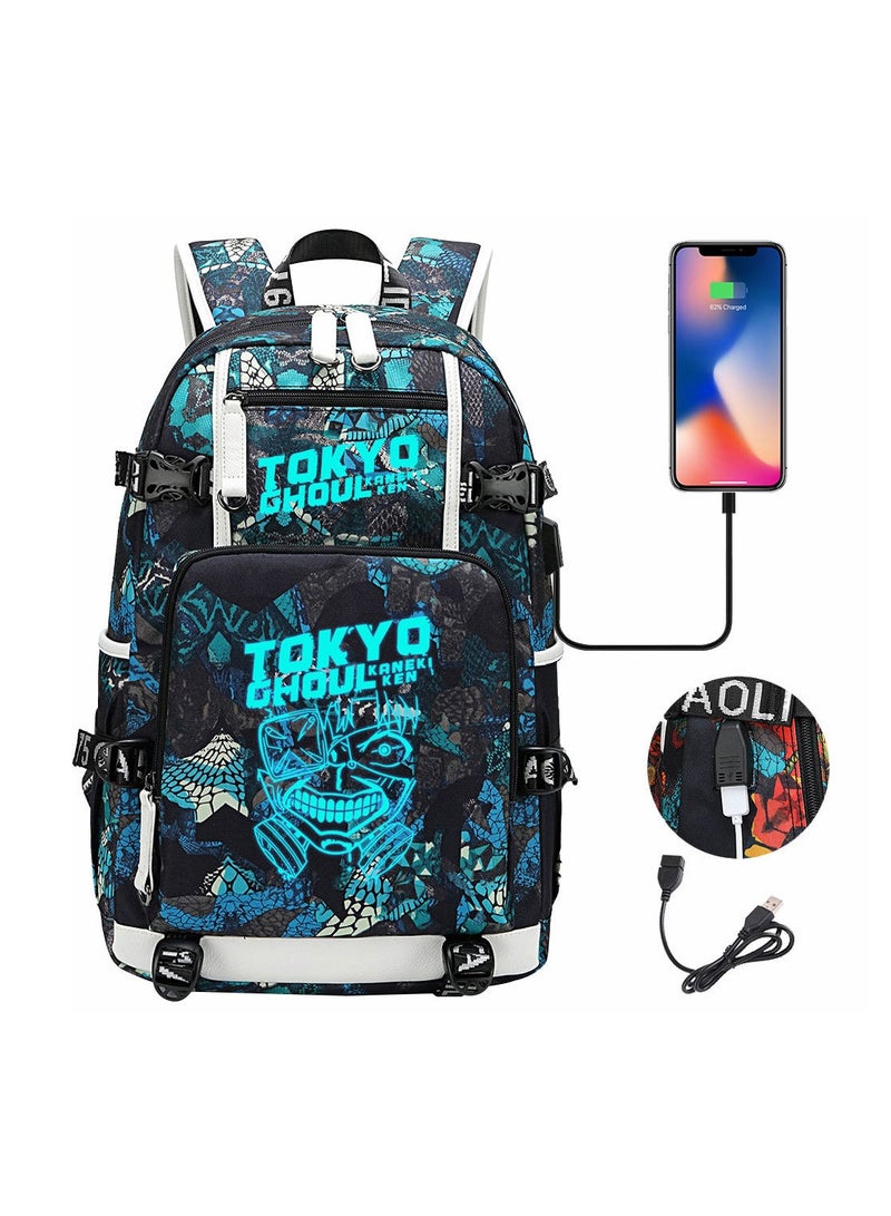 طوكيو حقيبة ظهر للسفر الترفيهية للشباب مزودة بمنفذ USB مطبوعة من Nightglow