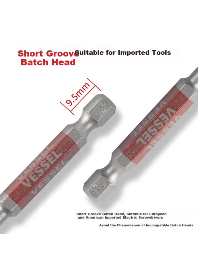 Vessel Impact Screwdriver Bit With Magnetic Bit Holder, Single Head Bit, Short Slot Cross Bit Ph2x65mm, Pack Of 2 - Image 5