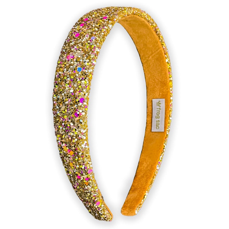 FROG SAC FROG SAC Glitter Headbands for Girls, Gold, Hair Accessories for Little Girl, Sparkly Wide Yellow Hair Band for Kids, Cute Alice Headband for Toddler Children, Thick Sparkle Bling Hairband 