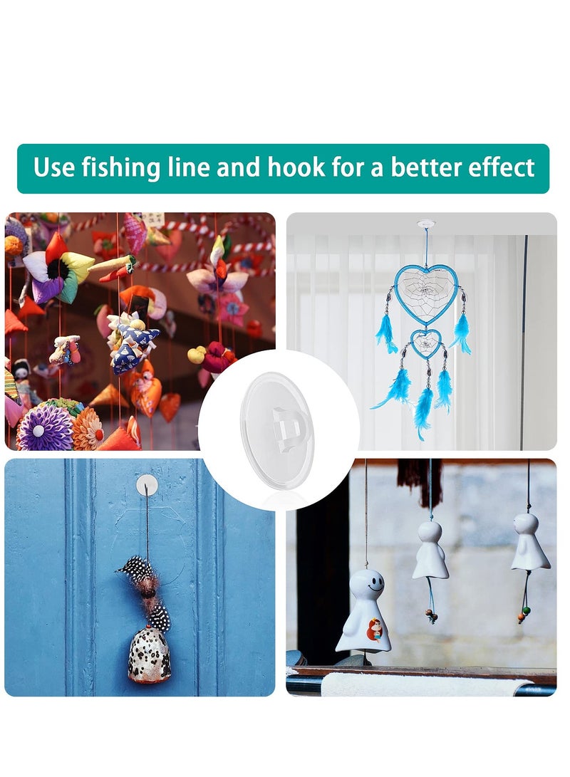 SYOSI 50 Pcs Self Adhesive Ceiling Hooks, Heavy Duty Wall Hooks Clear Small Plastic Hooks No Drilling Transparent Round Sticky Hooks for Livingroom Hanging Suspended Decoration (20mm) - Image 3