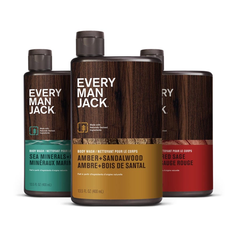 Every Man Jack Mens Body Wash Variety Pack  Includes 3 Body Washes with Natural Ingredients  Incredible Scents  Amber  Sandalwood Cedar  Red Sage Sea Minerals  Citron Fragrances 3 Pack