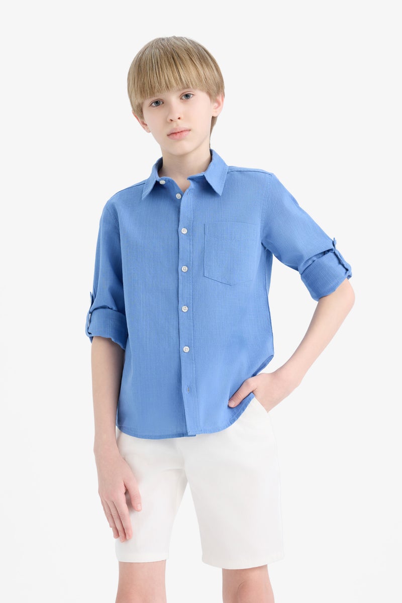 ديفاكتو قميص بولو كم طويل ذو مظهر كتاني قصة عادية - Image 3