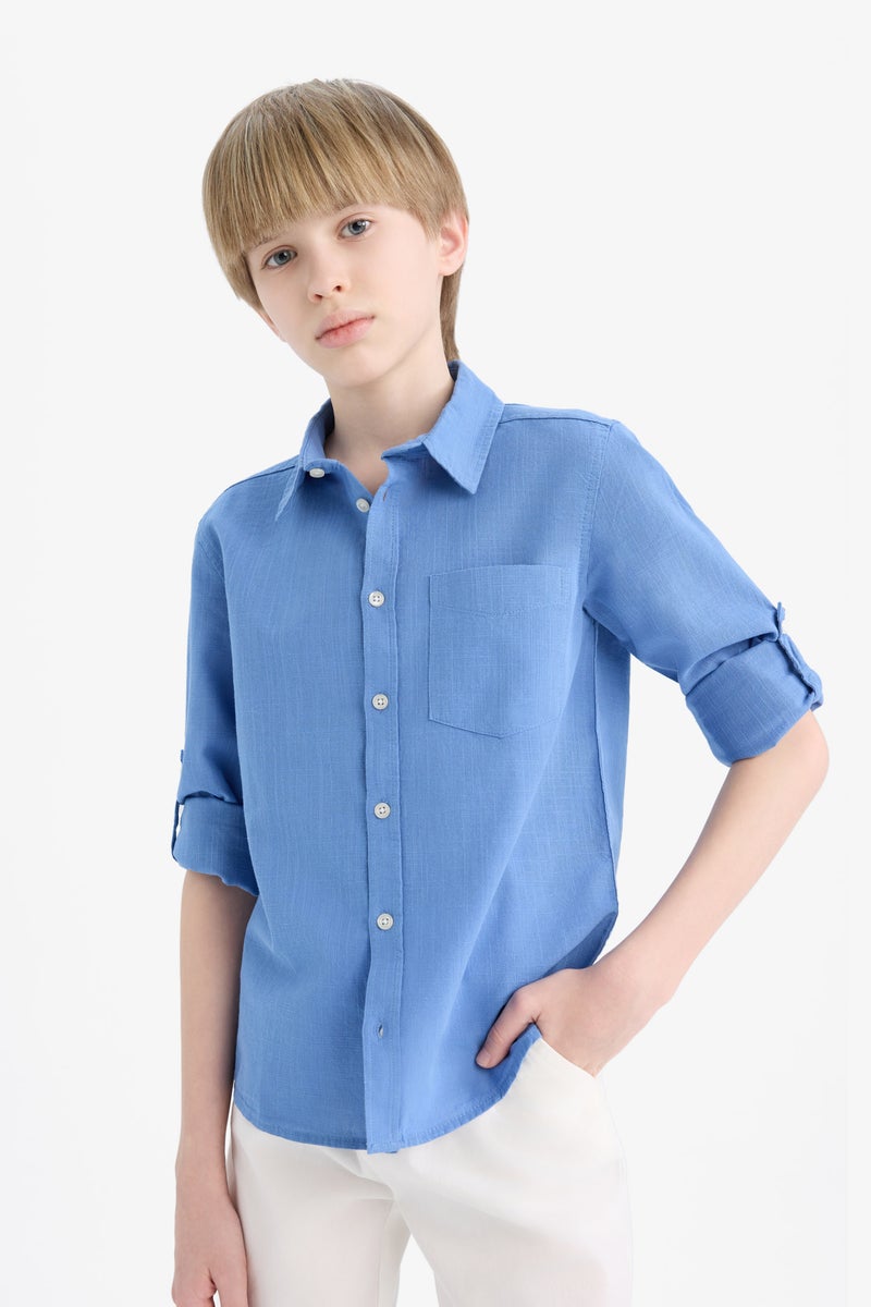 ديفاكتو قميص بولو كم طويل ذو مظهر كتاني قصة عادية - Image 4