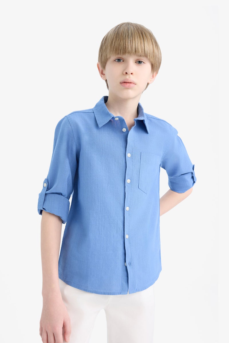 ديفاكتو قميص بولو كم طويل ذو مظهر كتاني قصة عادية - Image 5