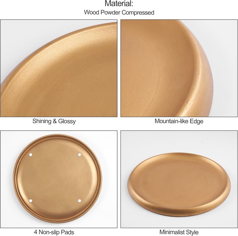 DN DECONATION DN Decoration14 Inch Large Gold Decorative Tray, Round Wooden Trays for Home Decor, Coffee Table Trays Decor for Perfume, Jewelry, Living Room, Table Centerpiece, Bathroom, Ottoman - Image 4