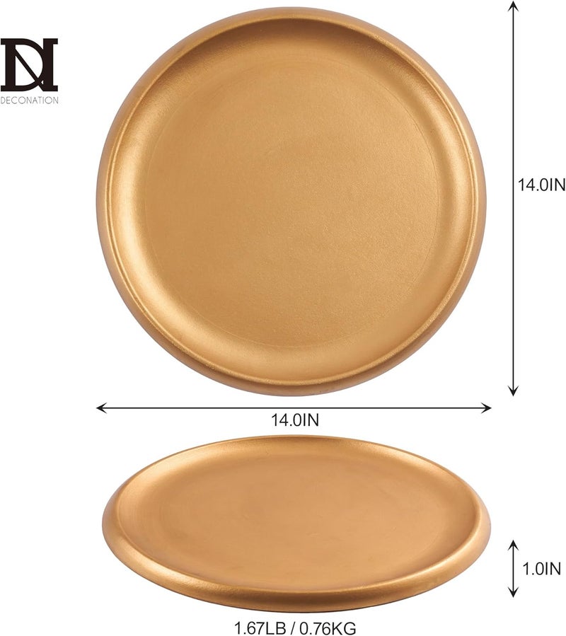 DN DECONATION DN Decoration14 Inch Large Gold Decorative Tray, Round Wooden Trays for Home Decor, Coffee Table Trays Decor for Perfume, Jewelry, Living Room, Table Centerpiece, Bathroom, Ottoman - Image 3