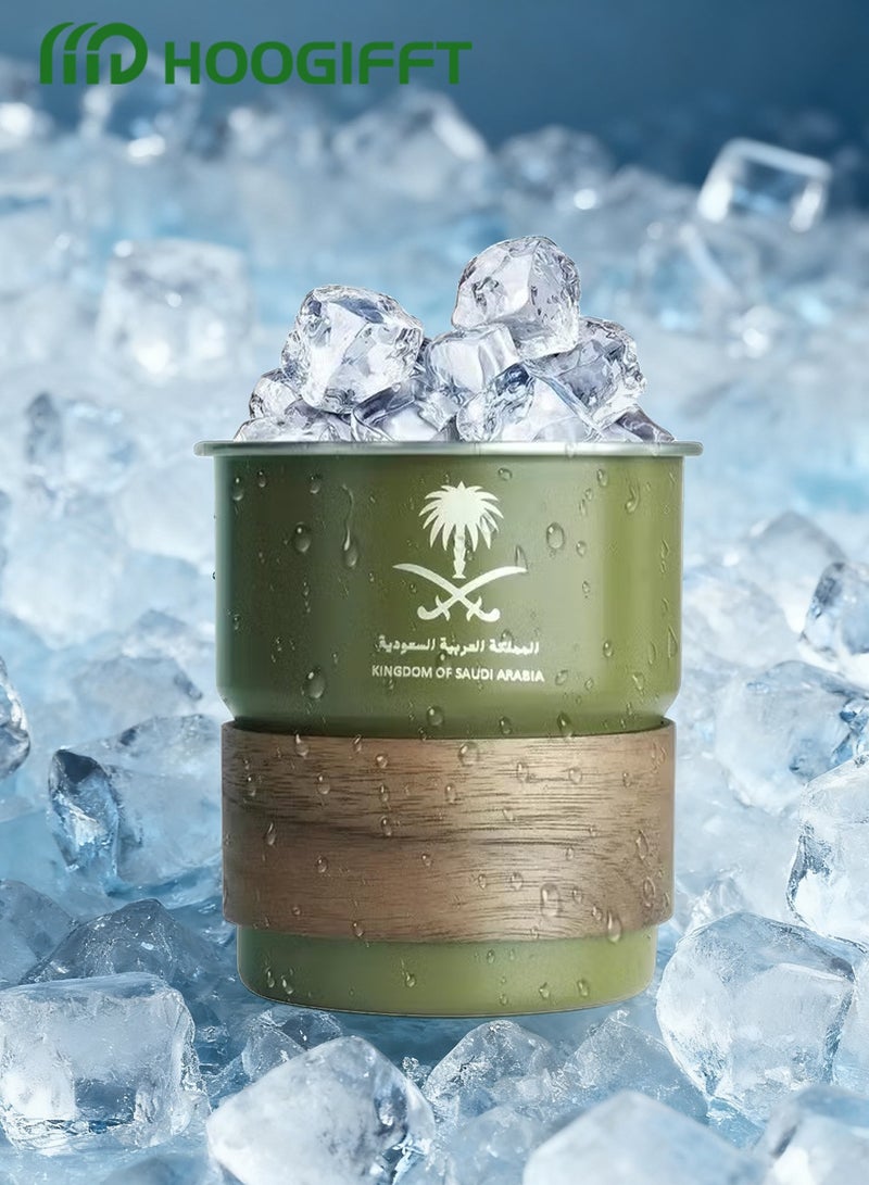 HOOGIFFT 304 Stainless Steel Cold Drink Mug - Saudi Logo Design, Portable Coffee Mug for Hot and Cold Drinks, Includes Straw and Heat Resistant Lid for Home and Outdoor Camping (Army Green, 300ml) - Image 2