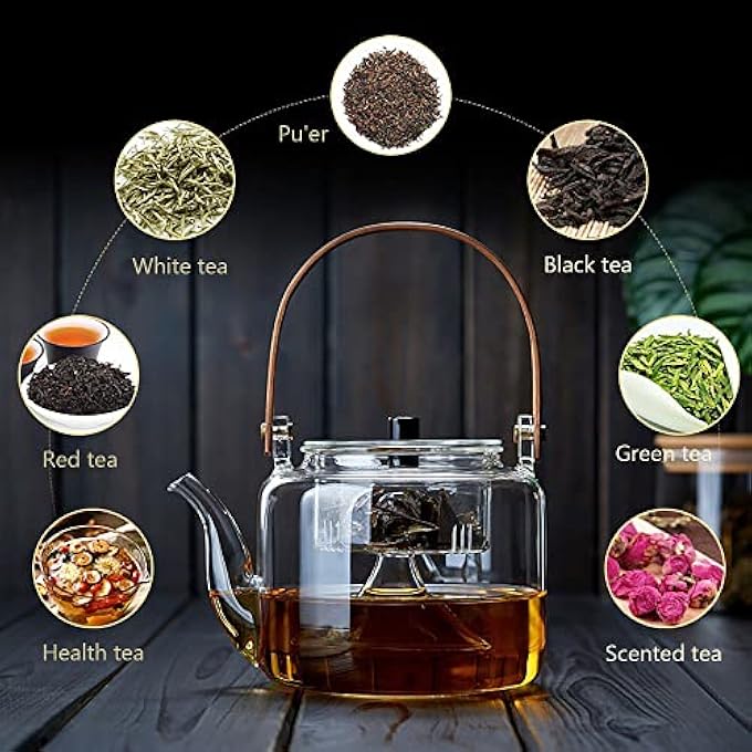 Mumoo Bear Glass Teapot Heat Resistant Borosilicate Glass Tea Pot Large Capacity Tea Kettle With Removable Strainer For Home Office Blooming  Loose Leaf Teapots Stovetop  Microwave Safe Transparent - Image 5