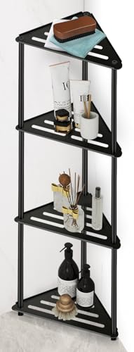 XEENEW Standing Corner Shower Caddy, 4 Tier Stainless Steel Organizer Stand, Rustproof Shelves for Inside Shower, Black - Image 1