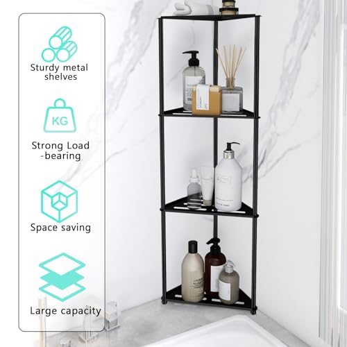XEENEW Standing Corner Shower Caddy, 4 Tier Stainless Steel Organizer Stand, Rustproof Shelves for Inside Shower, Black - Image 5