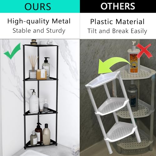 XEENEW Standing Corner Shower Caddy, 4 Tier Stainless Steel Organizer Stand, Rustproof Shelves for Inside Shower, Black - Image 2