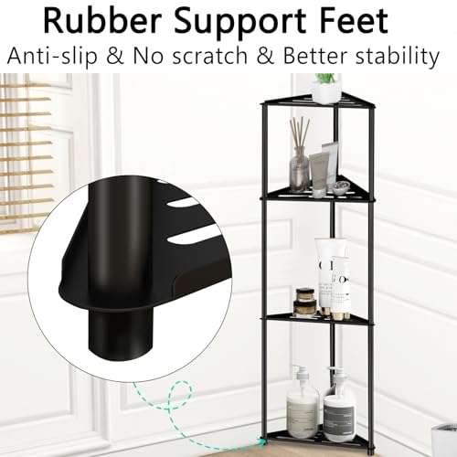 XEENEW Standing Corner Shower Caddy, 4 Tier Stainless Steel Organizer Stand, Rustproof Shelves for Inside Shower, Black - Image 4