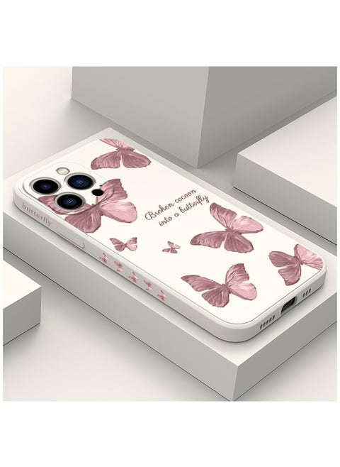 for iPhone 15 Pro Max Case, Case for iPhone 15 Pro Max Side Butterfly Pattern Design, Soft Shockproof Camera Lens Protector for iPhone 15 Pro Max Case Woman Flower-White  3