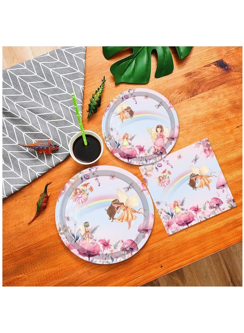 Fairy Party Decorations, Fairy Tableware, Butterfly Birthday Party Tableware, Fairy Party Tablecloth, Fairy Plates, and Napkins, for Fairy Garden Flower Girls Birthday Party Supplies(52pcs)
