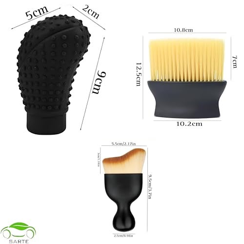 SARTE Car Gear Knob Silicon Protector & Car Detailing Brush Combo - Non-Slip, Anti-Scratch Gear Shifter Cover with Soft Interior Cleaning Brush for Car AC Vents and Seats (Black) 3 Peice Combo - Image 5