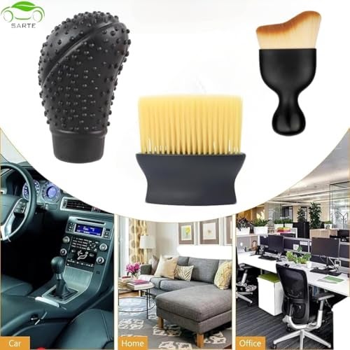 SARTE Car Gear Knob Silicon Protector & Car Detailing Brush Combo - Non-Slip, Anti-Scratch Gear Shifter Cover with Soft Interior Cleaning Brush for Car AC Vents and Seats (Black) 3 Peice Combo - Image 2