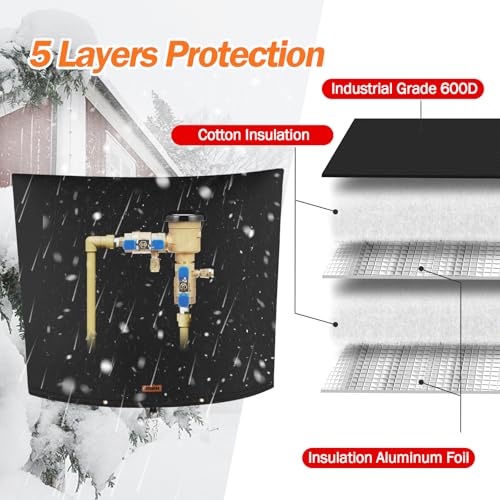 TOHONFOO Backflow Preventer Pipe Insulation Cover (5°F) - Irrigation Sprinkler Valve Insulated Pouch - Water Well Pump Cover - Sturdy 5 Layers for Winter Freeze Protection, 40" W x 36" H, Black - Image 5