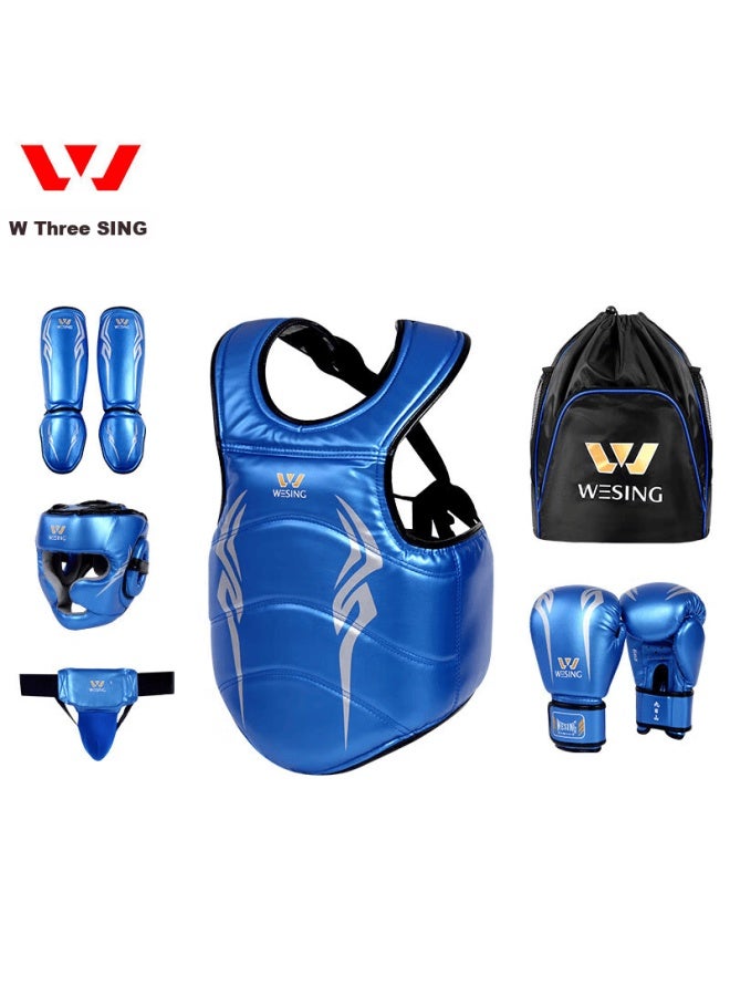 Nine Day Mountain Jiurishan Children's Combat Protective Gear Full Set, Sanda Boxing Training Equipment, Youth Gloves And Helmet, 6-piece Set, Red, Size S - Image 4