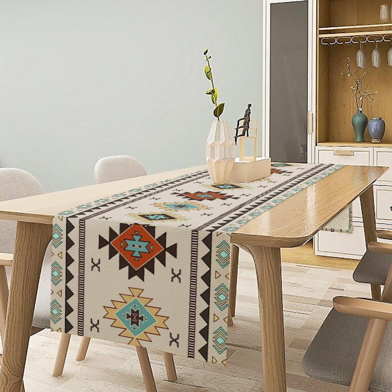 SXXLDNG Aztec Southwest Table Runner,Ethnic Style Design Geometric Table Runners Table Setting Decor for Garden Farmhouse Wedding Party Holiday Dinner Home 13x36 Inch - Image 2