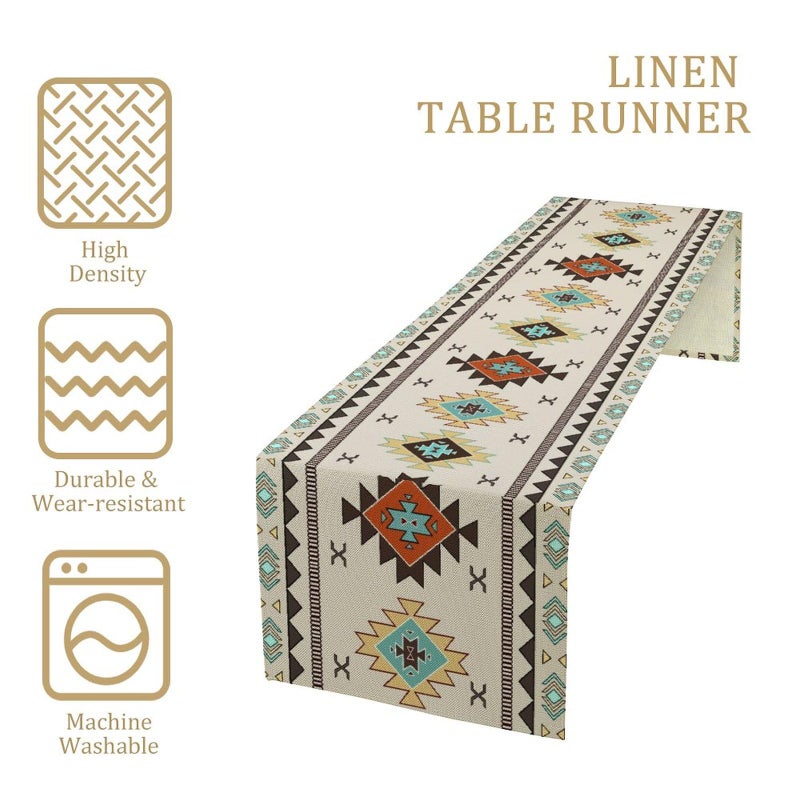 SXXLDNG Aztec Southwest Table Runner,Ethnic Style Design Geometric Table Runners Table Setting Decor for Garden Farmhouse Wedding Party Holiday Dinner Home 13x36 Inch - Image 4