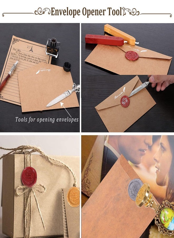 CALIYO Feather Quill Pen, Calligraphy Wood Dip Pen, Retro Quill Pen and Ink Set and Gift Writing Stamp Set.with Pen Holder,Ink,Wax Seal,Tea Wax,Melting Spoon, Envelope Opening Tool and 5 Pen Nibs(Red) - Image 5