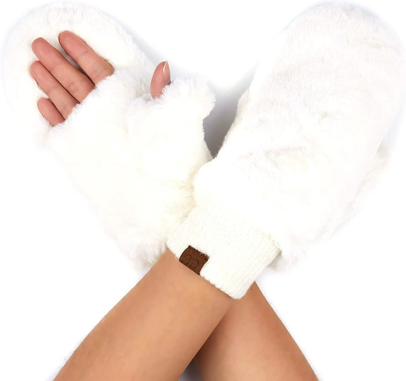 Cc Women Thick Faux Fur - Sherpa Fleece Lined Warm Winter Mittens - Image 1