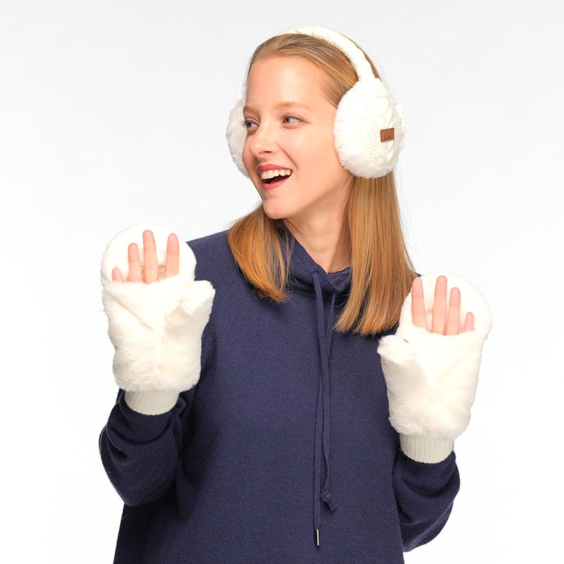 Cc Women Thick Faux Fur - Sherpa Fleece Lined Warm Winter Mittens - Image 5