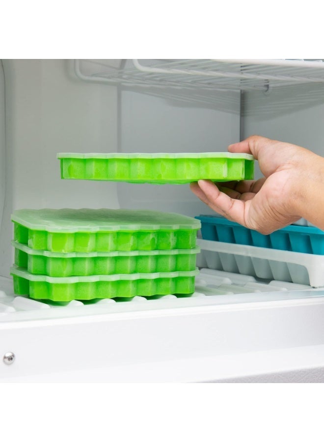 صينية مكعبات الثلج مع غطاء، 37 تجويف، قوالب سيليكون، معتمدة من قانون الأغذية والسلع الألمانية، خالية من البيسفينول ايه، متعددة الالوان - Image 3