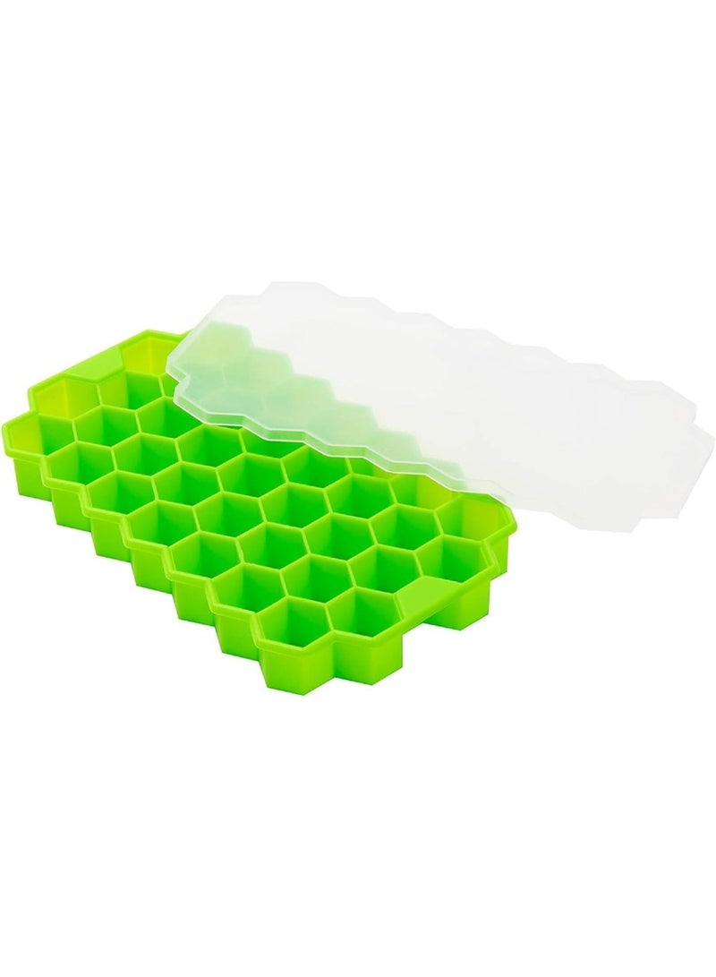 صينية مكعبات الثلج مع غطاء، 37 تجويف، قوالب سيليكون، معتمدة من قانون الأغذية والسلع الألمانية، خالية من البيسفينول ايه، متعددة الالوان - Image 2