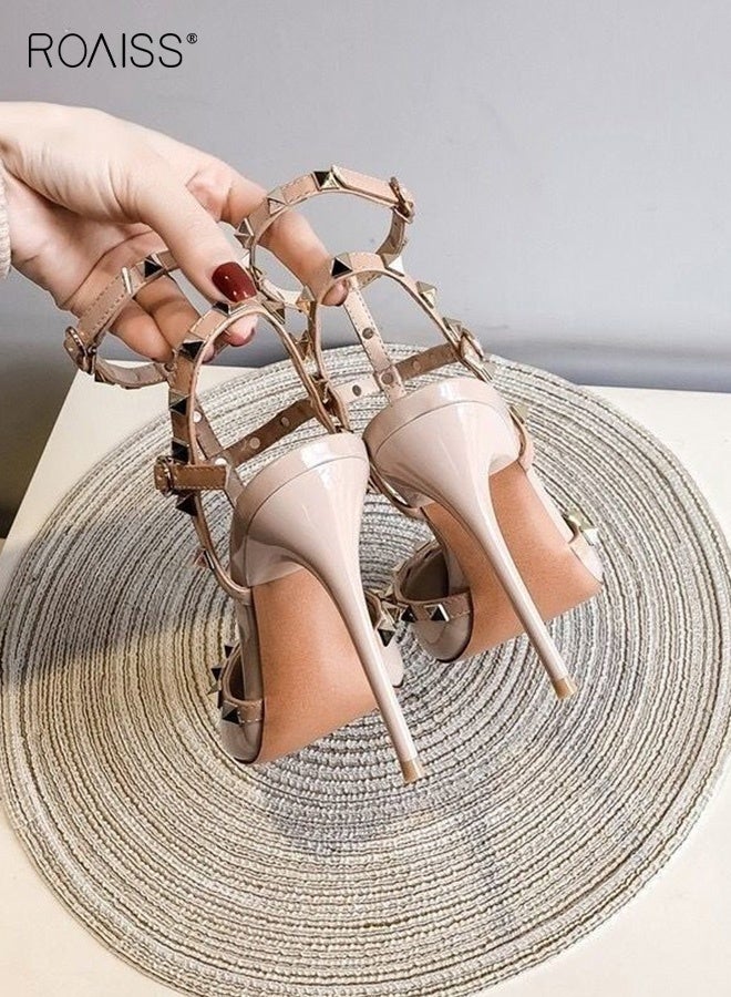 رويس حذاء نسائي بكعب منخفض، حذاء بكعب مدبب بطول 8 سم، حذاء أنيق وعصري للسيدات، صندل أنيق بكعب مع تصميم برشام، مثالي للحفلات والزفاف والمواعيد وغيرها. - Image 4