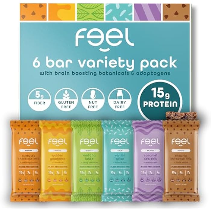Feel Vegan Protein Bars | Variety Pack | Keto | Gluten Free | Organic | 15g Protein | Low Carb | Dairy Free | 6 Flavors | Non GMO | Soy Free | Grain Free – 6 Pack - Image 1