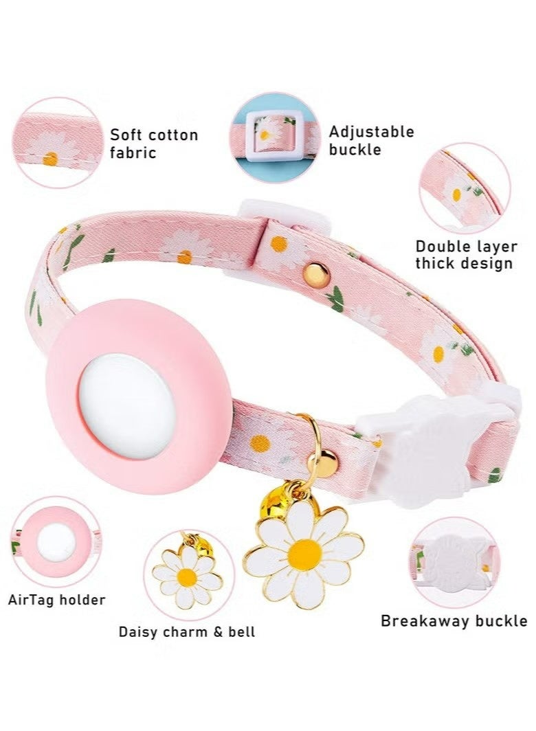 Airtag Cat Collar Adjustable Breakaway Kitten Collars with Silicone Airtag Holder Bells and Flower Charm Puppy Small Pet Collar - Image 2
